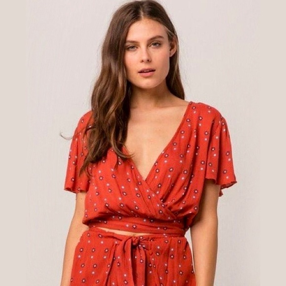 Patrons of Peace Tops - PATRONS OF PEACE Floral Surplice Crop Top